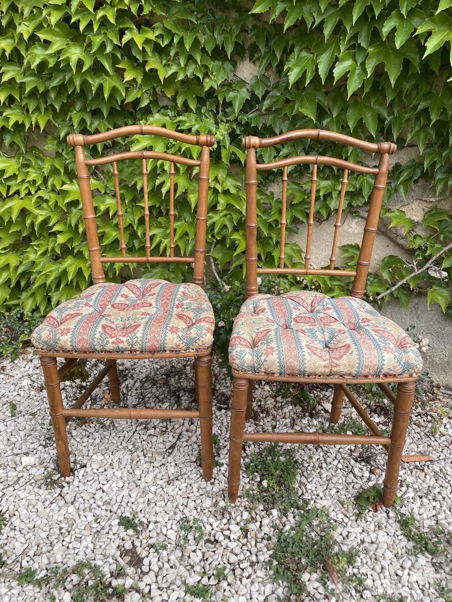 The Pair Of Small Bamboo-style Wooden Chairs-photo-7