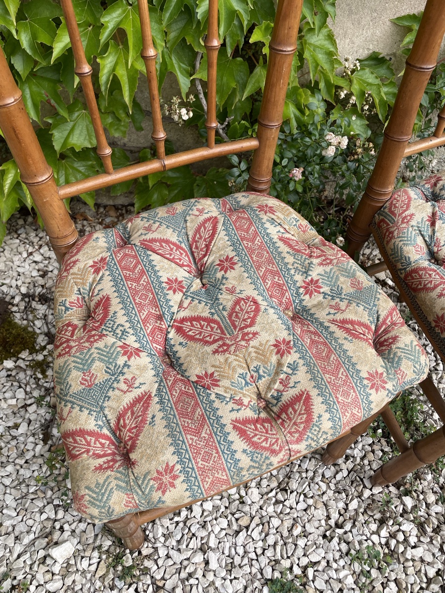 The Pair Of Small Bamboo-style Wooden Chairs-photo-8