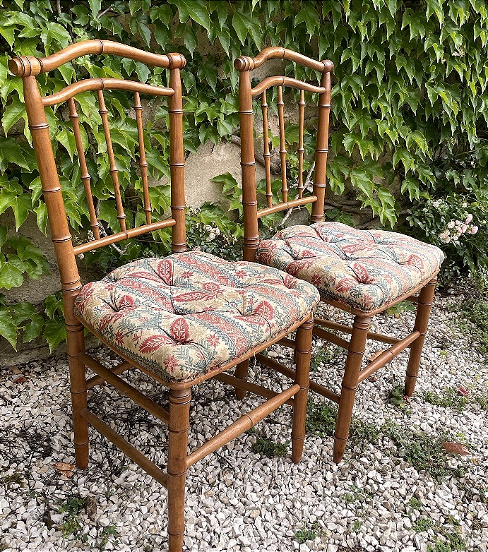 The Pair Of Small Bamboo-style Wooden Chairs