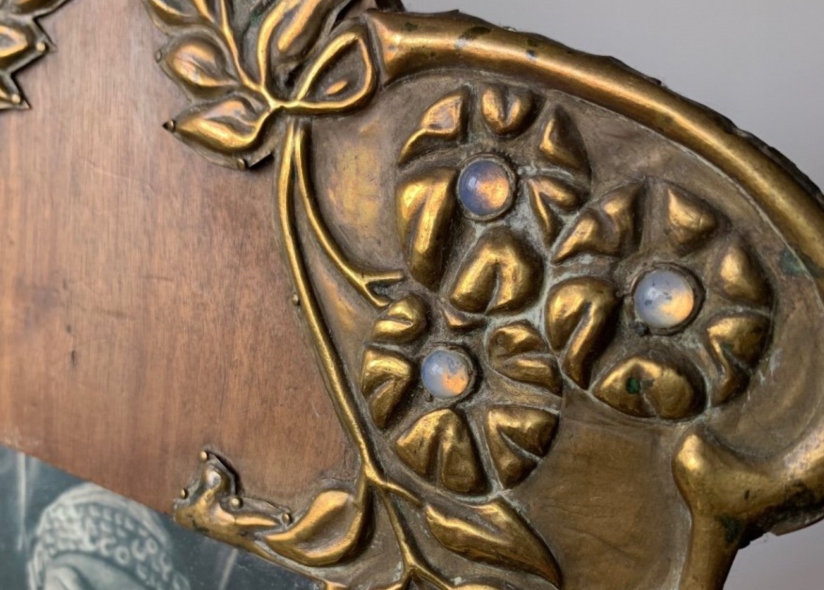 Wood And Embossed Brass Frame, Art Nouveau-photo-1