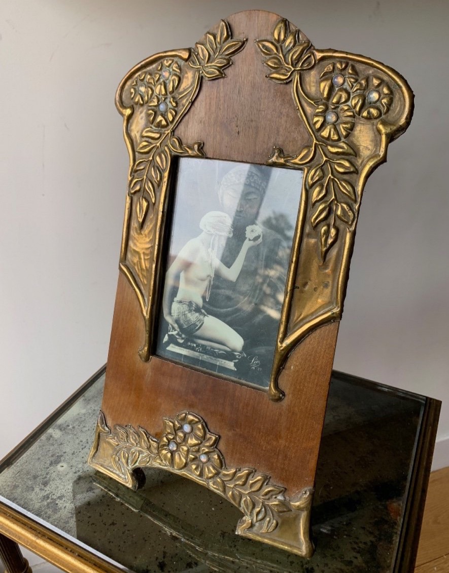 Wood And Embossed Brass Frame, Art Nouveau-photo-6