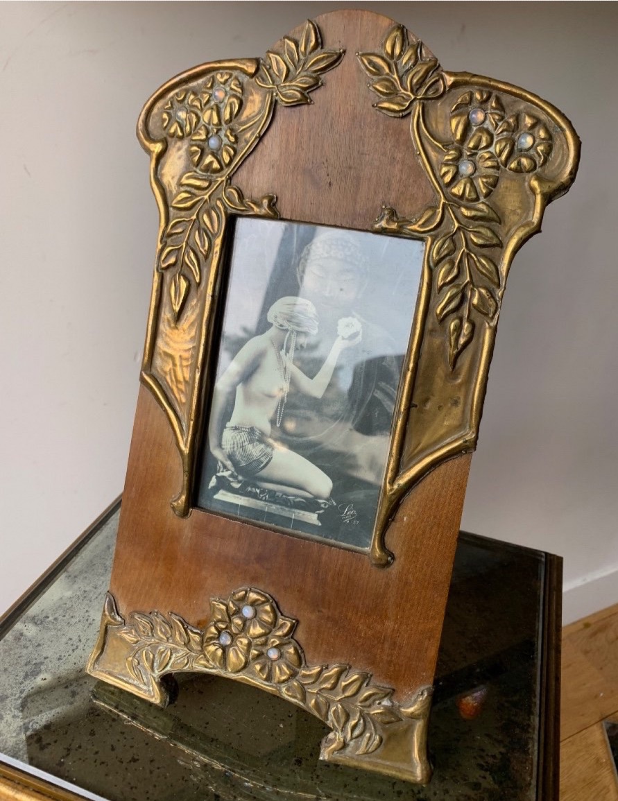 Wood And Embossed Brass Frame, Art Nouveau