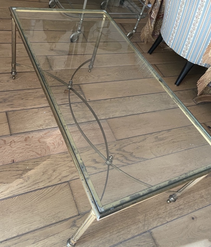 Table de salon laiton et verre -photo-3