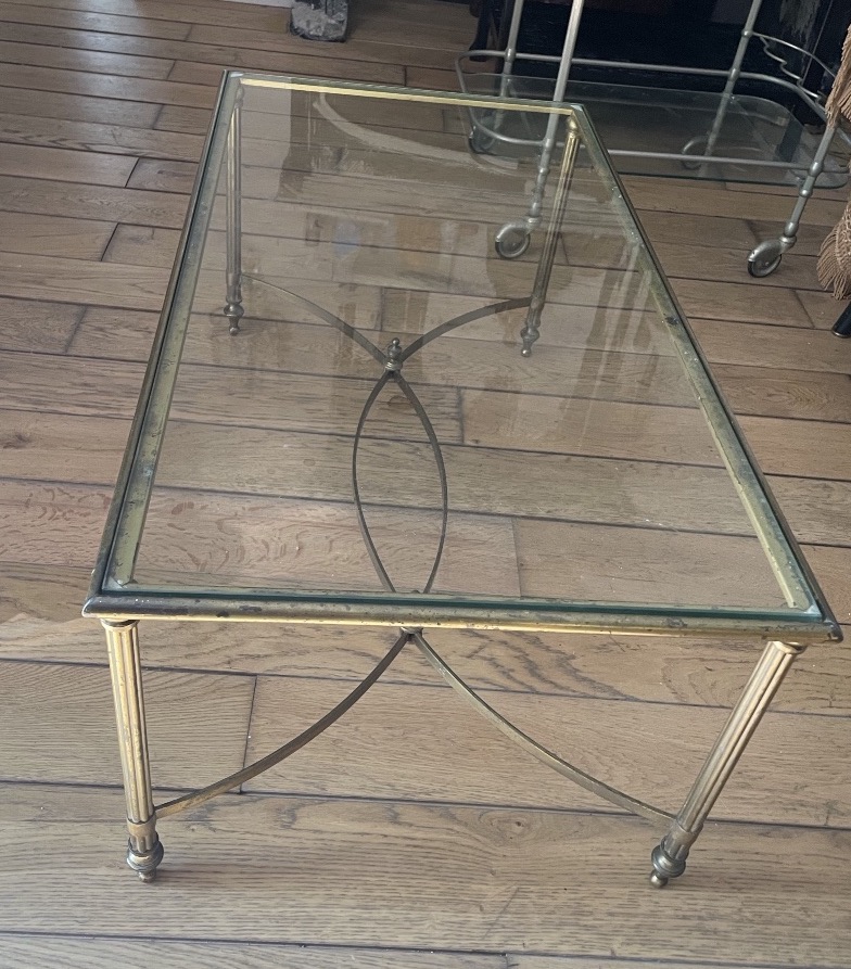 Table de salon laiton et verre -photo-4