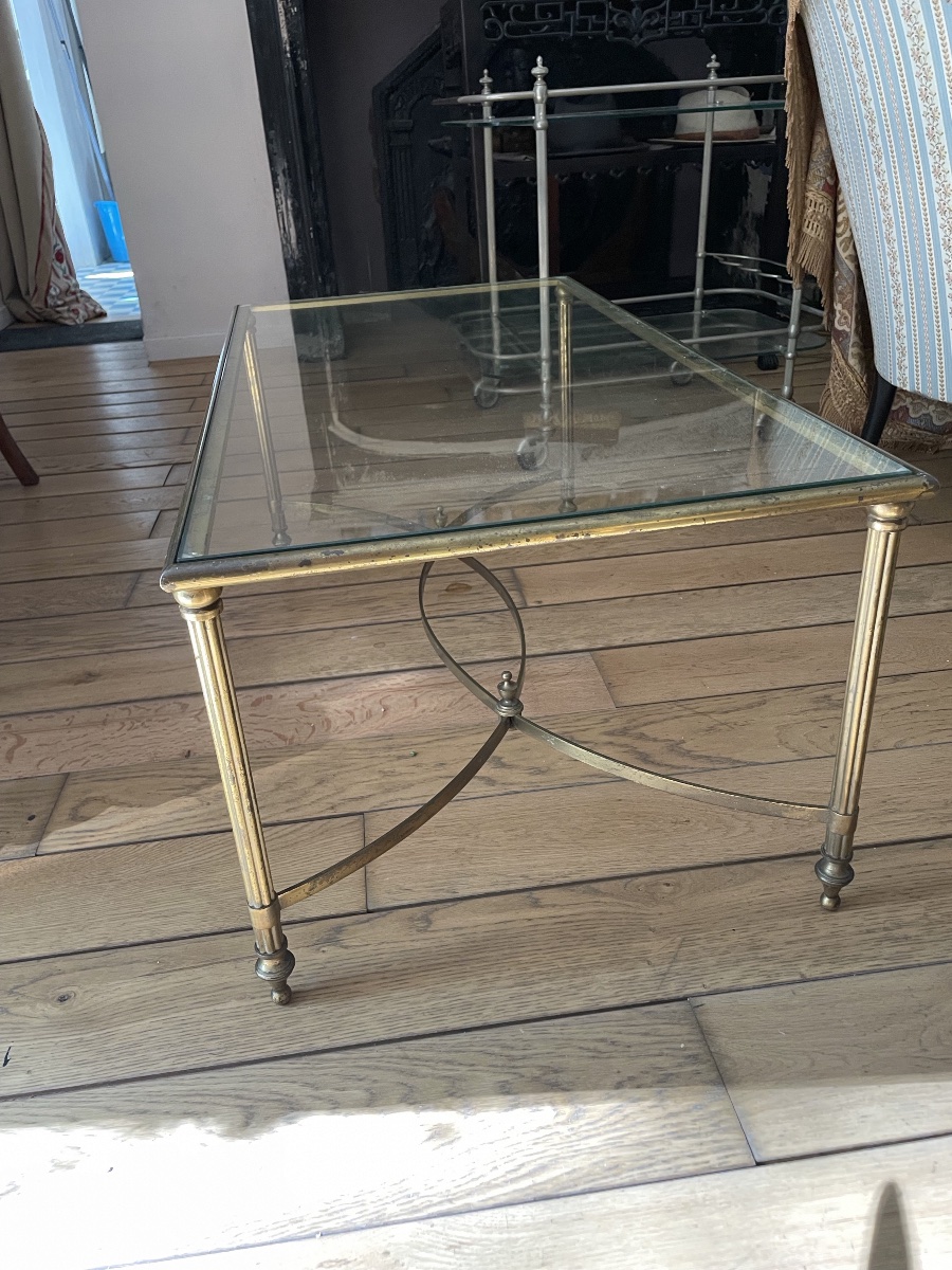 Table de salon laiton et verre -photo-1