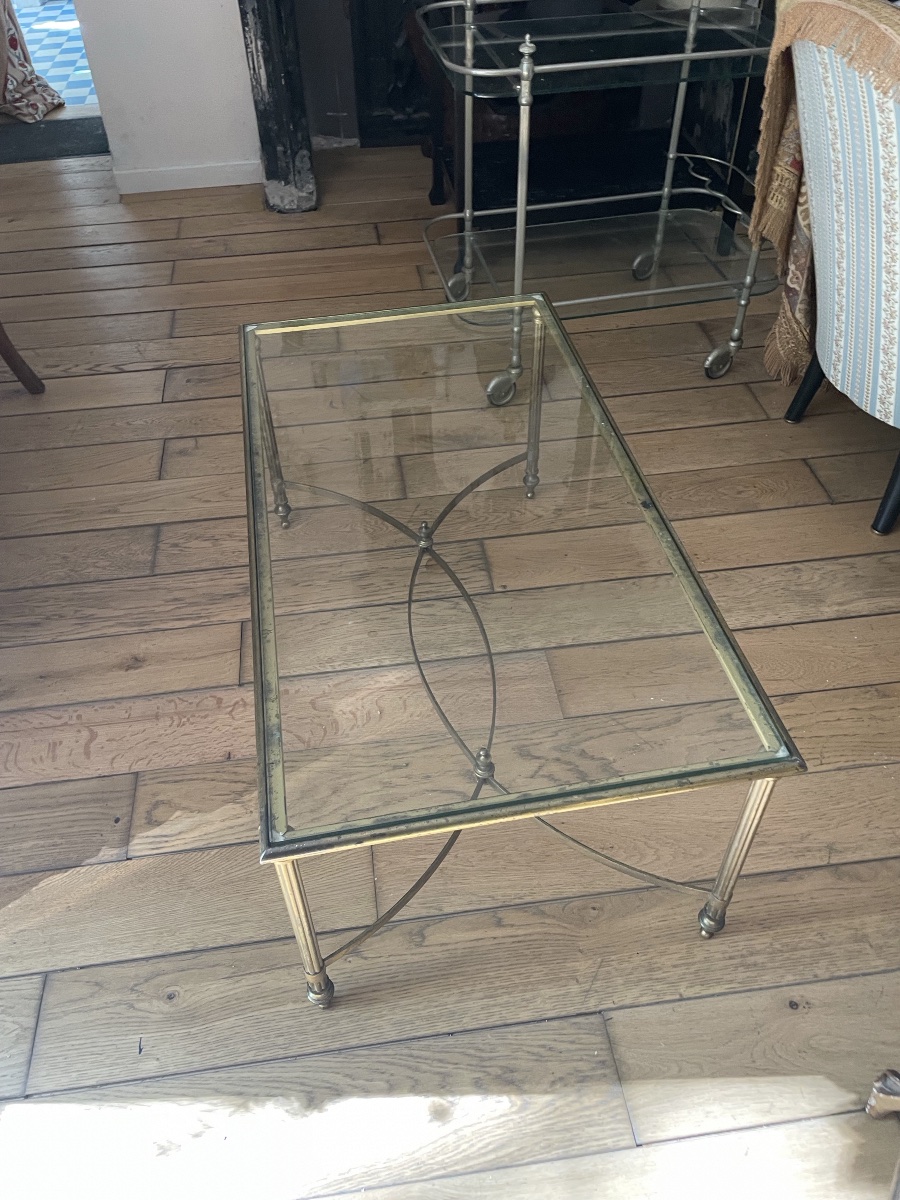 Table de salon laiton et verre -photo-6
