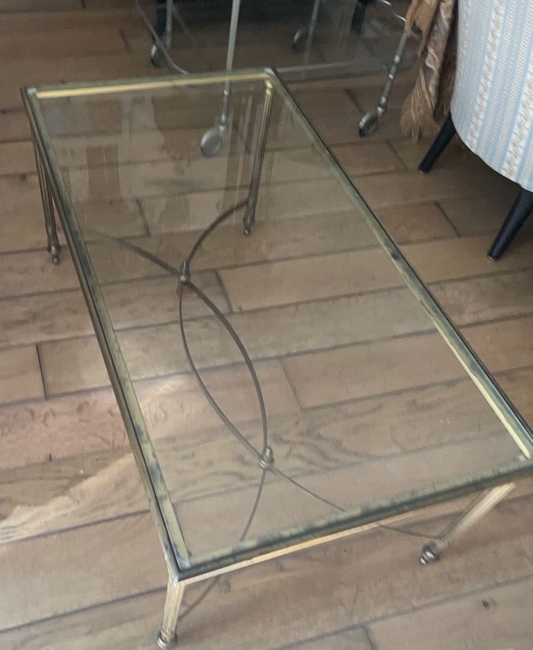 Table de salon laiton et verre -photo-8