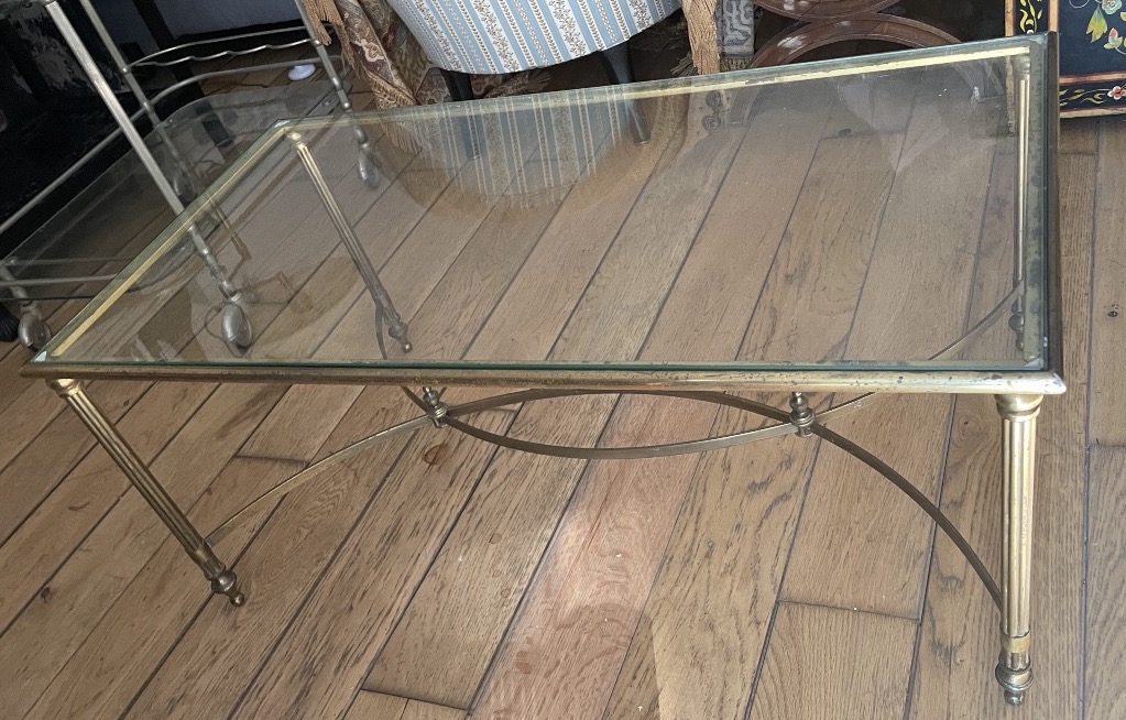 Table de salon laiton et verre 