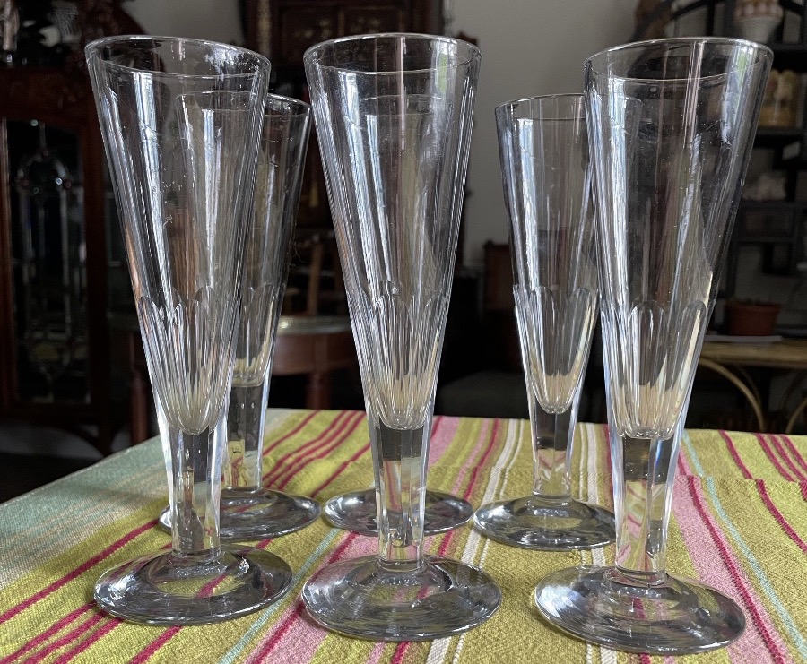 The 6 Antique Crystal Champagne Flutes 