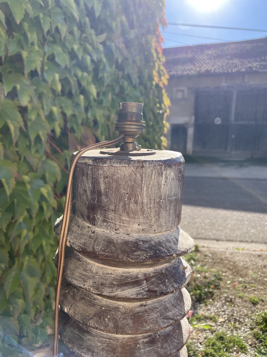  vis pressoir en chêne, montée en lampadaire design brutaliste vers 1900-photo-3