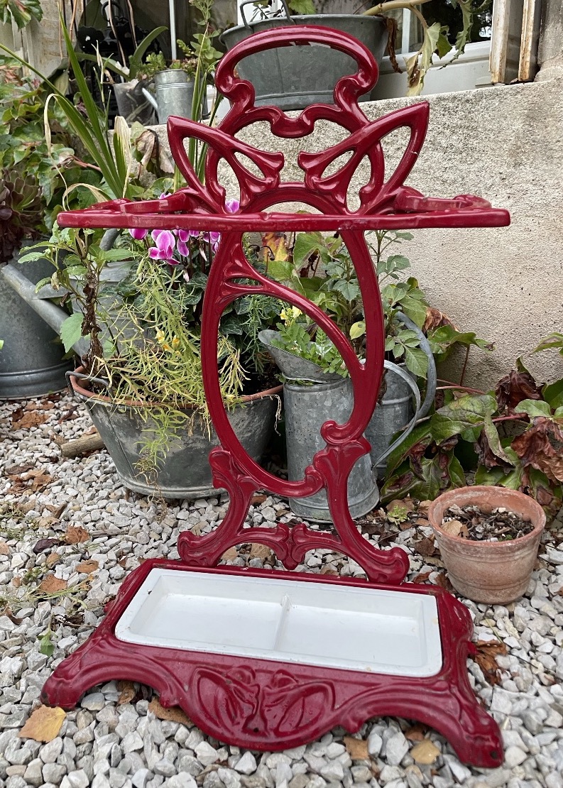 Art Nouveau Enameled Cast-iron Umbrella Stand 