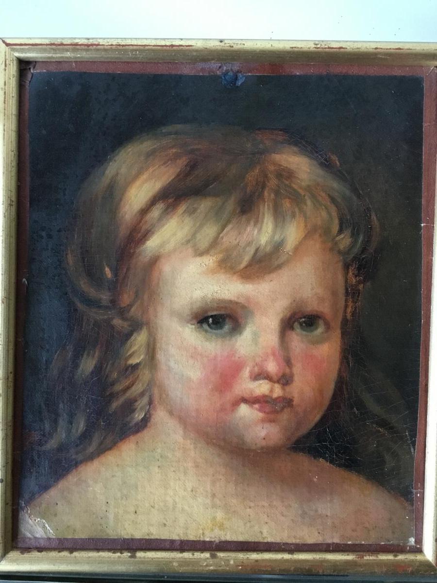 Portrait Of Child, Oil On Canvas, Nineteenth-photo-2