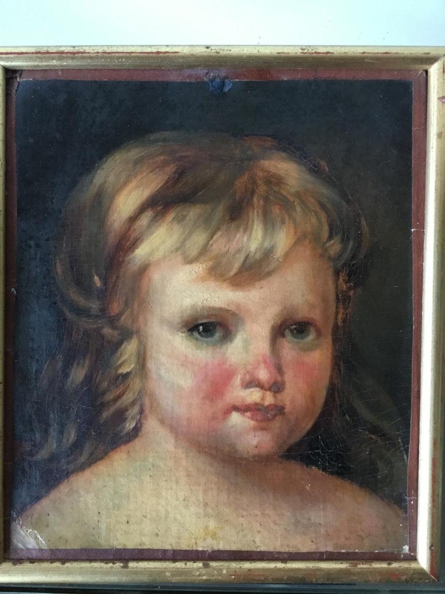 Portrait Of Child, Oil On Canvas, Nineteenth-photo-3