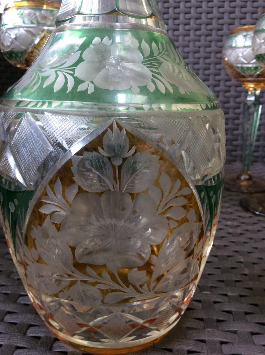 Sept Verres Sur Pied Et Carafe En Cristal -photo-4