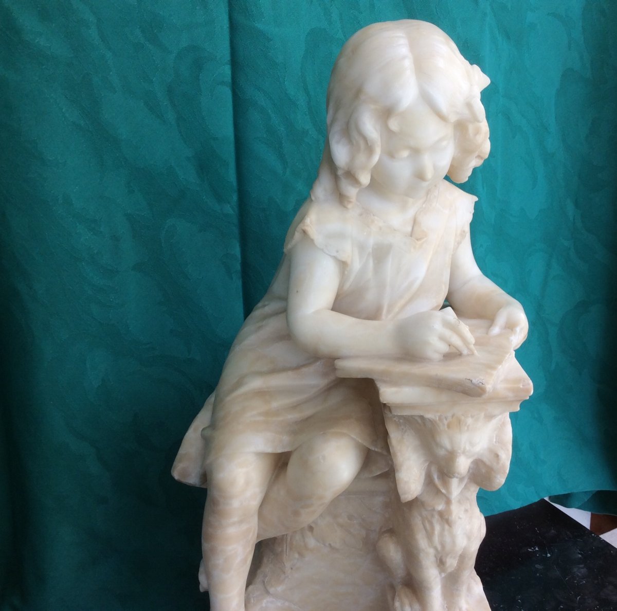 Alabaster Statue: Young Girl Writing.