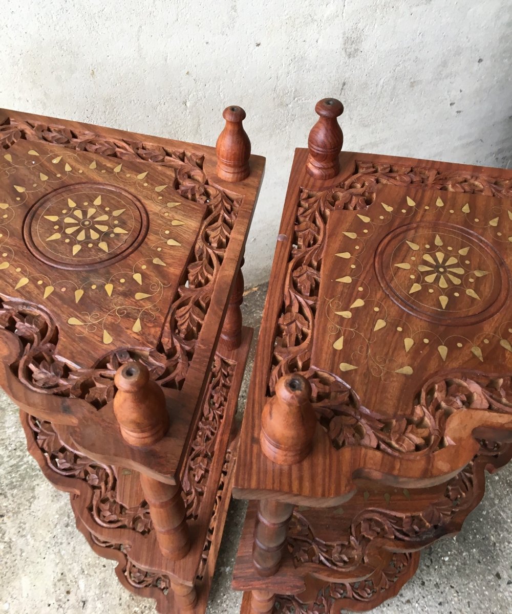 Pair Of Brass Inlaid Corner Cabinets
