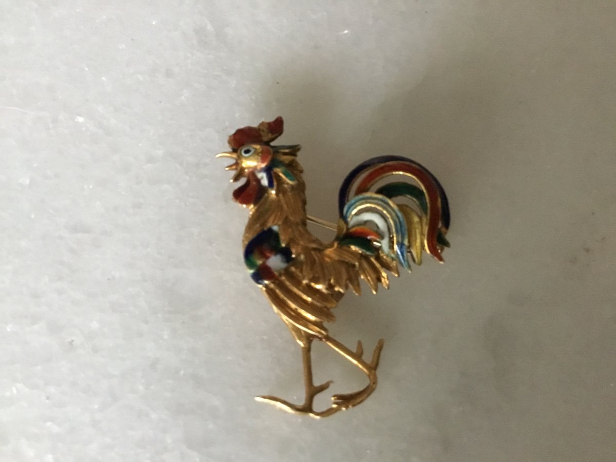 Enameled Rooster Brooch-photo-3