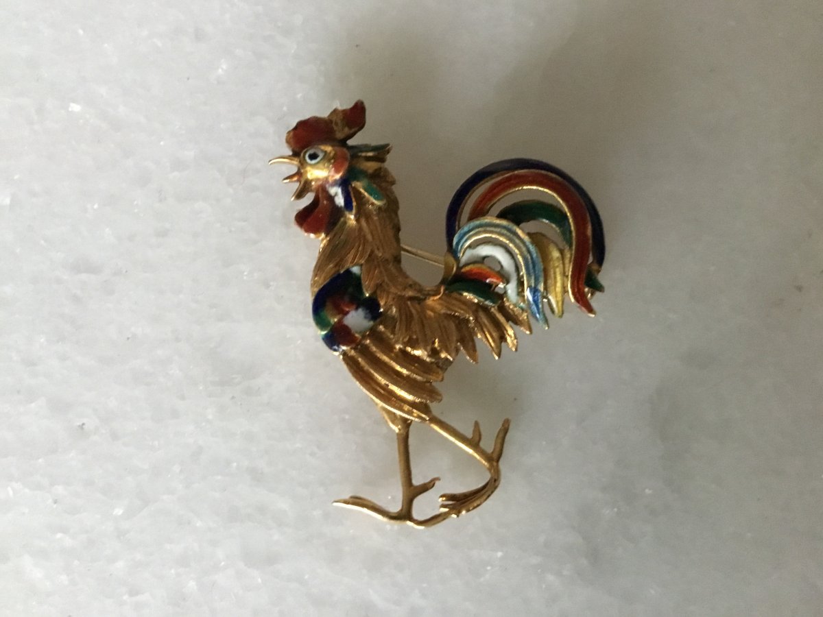 Enameled Rooster Brooch-photo-4