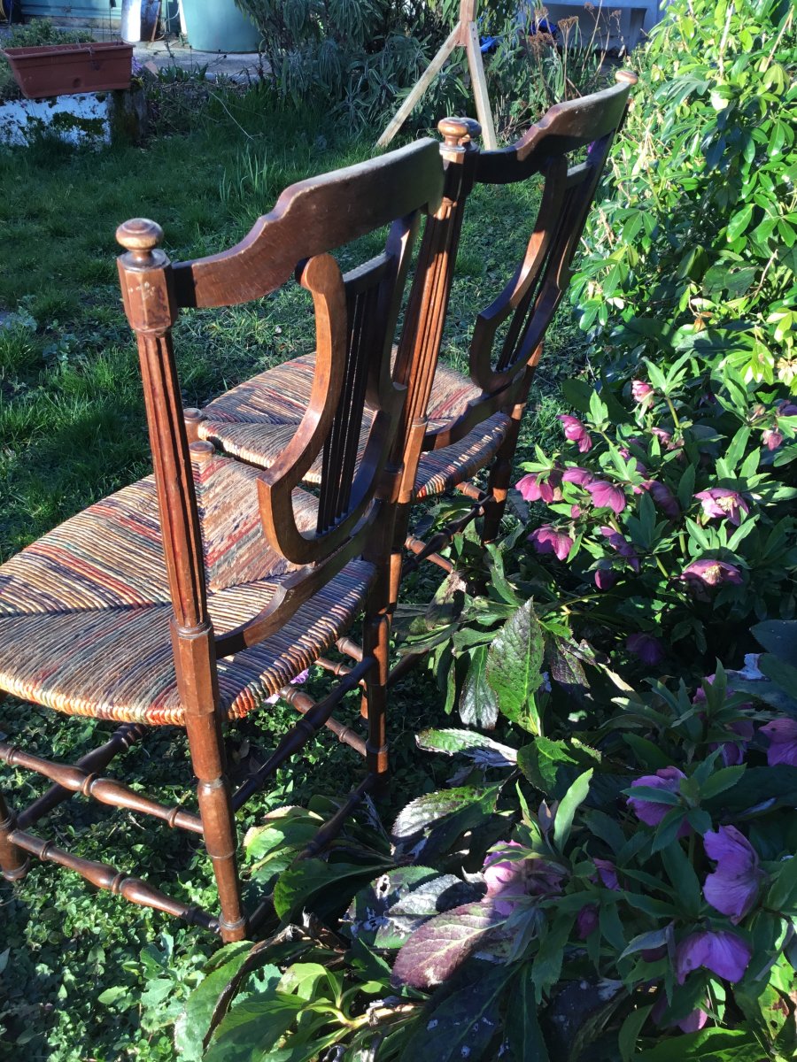 Pair Of Straw Chairs With Lyre Back, XIXth-photo-4