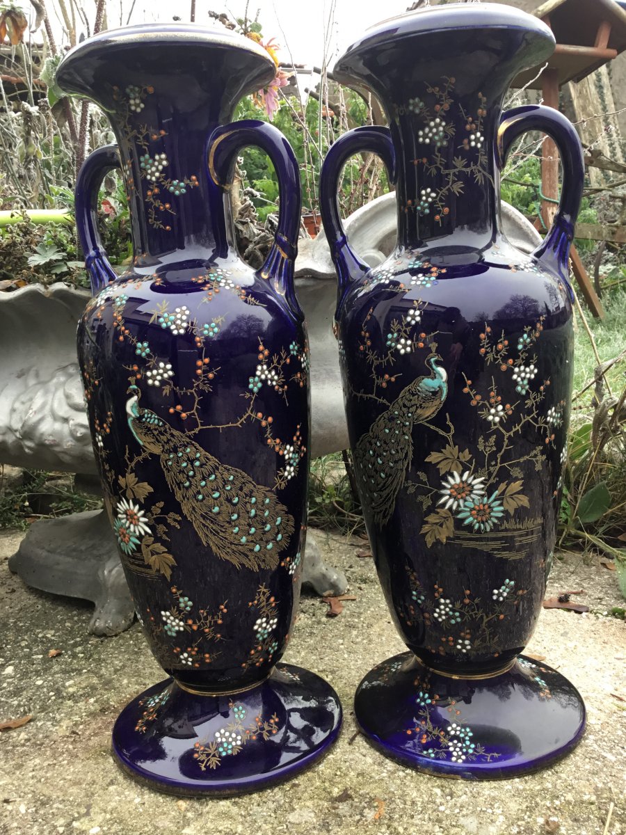 A Pair Of Bruyn Earthenware Vases. Manufacture De Fives Near Lille.-photo-1