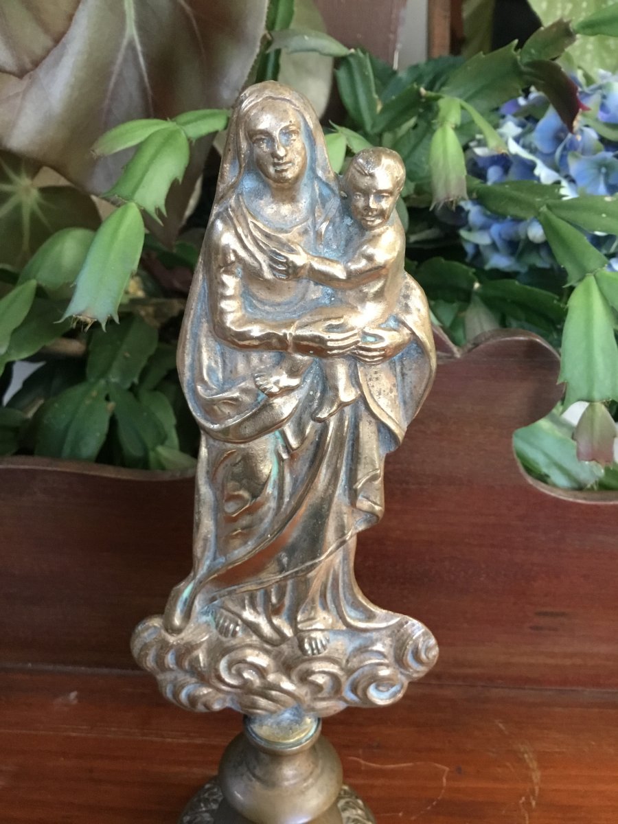 Petite Vierge D’autel En Bronze Doré, XIXème-photo-4