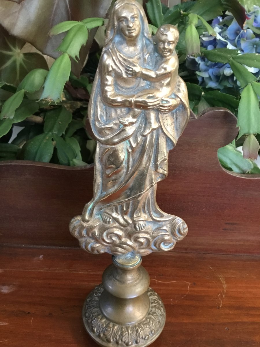 Petite Vierge D’autel En Bronze Doré, XIXème-photo-1