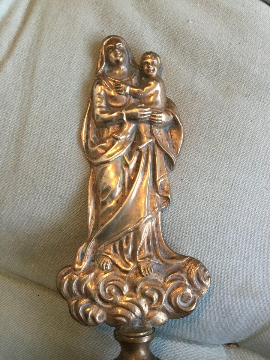 Petite Vierge D’autel En Bronze Doré, XIXème-photo-5