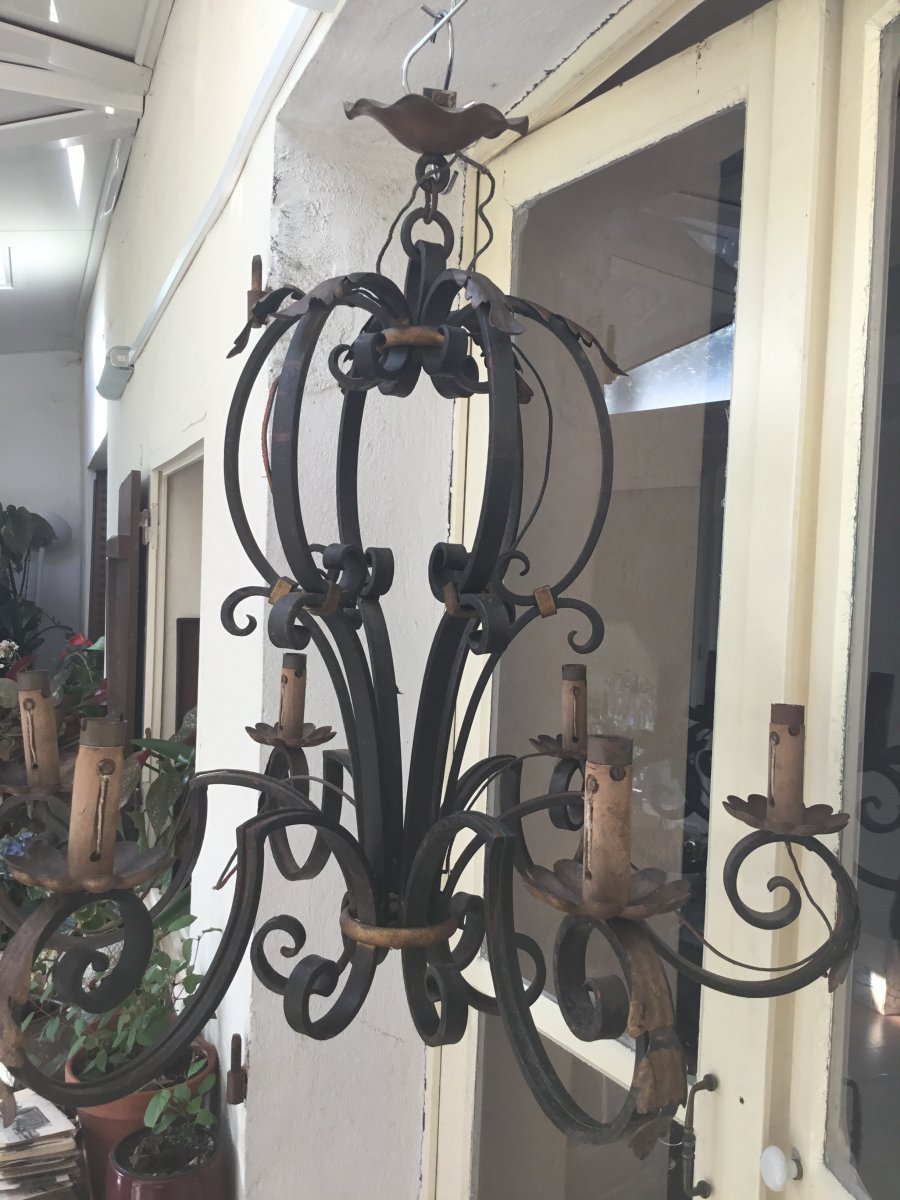 Wrought Iron Chandelier, Early Nineteenth-photo-2