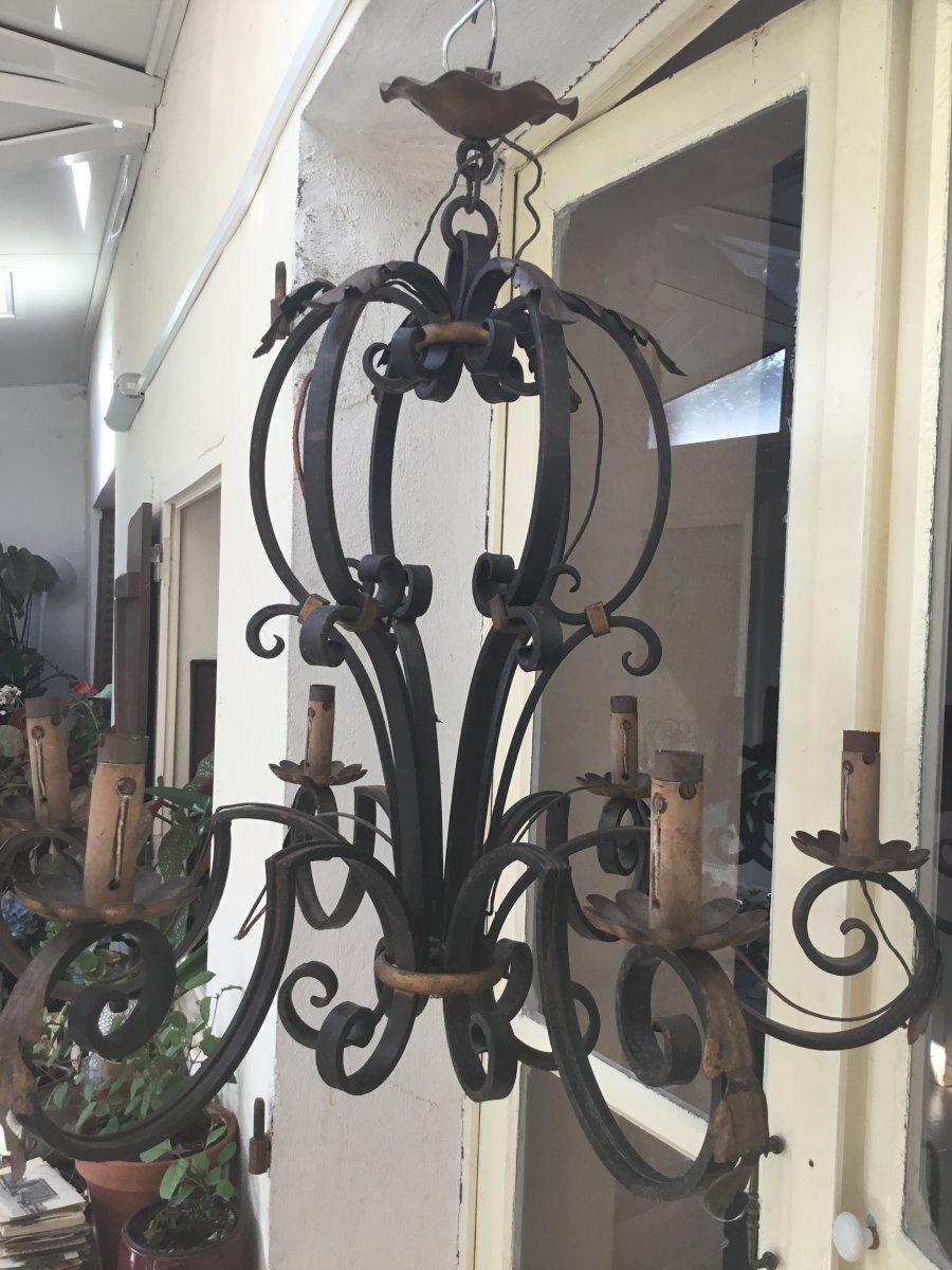 Wrought Iron Chandelier, Early Nineteenth-photo-3