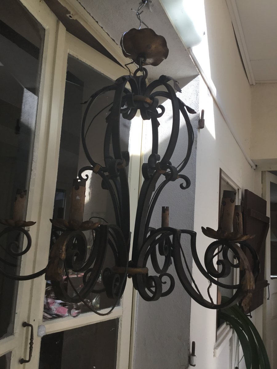 Wrought Iron Chandelier, Early Nineteenth-photo-4