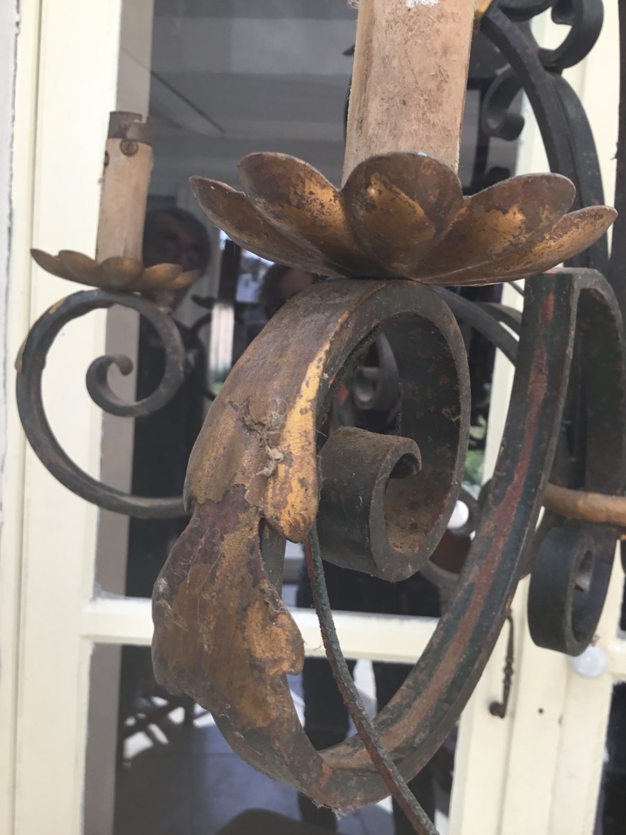 Wrought Iron Chandelier, Early Nineteenth-photo-3