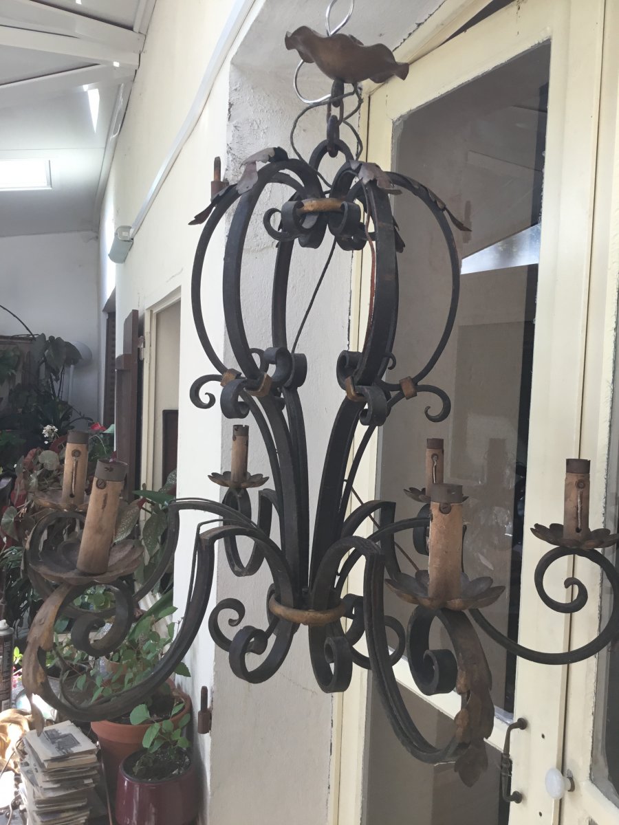 Wrought Iron Chandelier, Early Nineteenth-photo-5