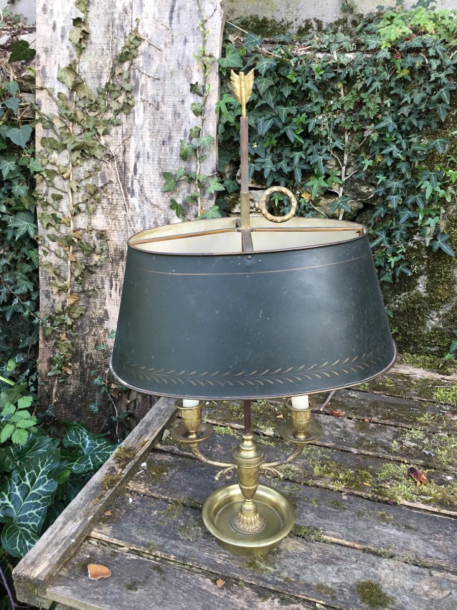 Lampe Bouillotte Au Cors De Chasse , En Bronze Doré-photo-2
