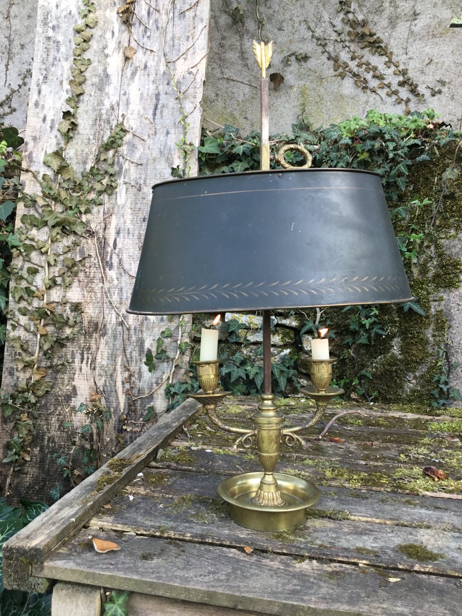 Lampe Bouillotte Au Cors De Chasse , En Bronze Doré-photo-4