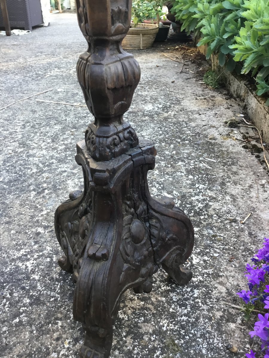 Pique Cierge En Bois Sculpté (80 cm), Fin Du XVIIème-photo-3