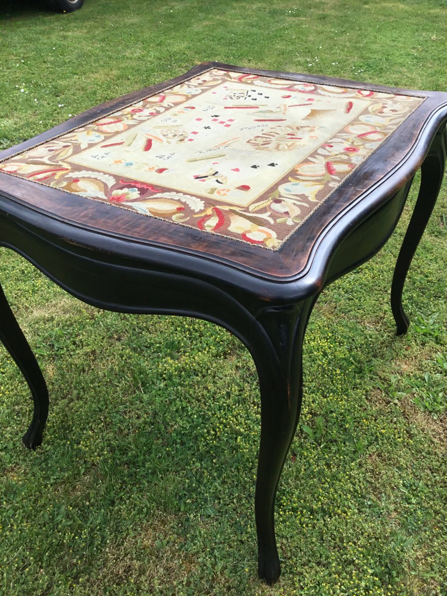 Table à Jeux Plateau Au Décor De Cartes à Jouer , Epoque Napoléon III-photo-7