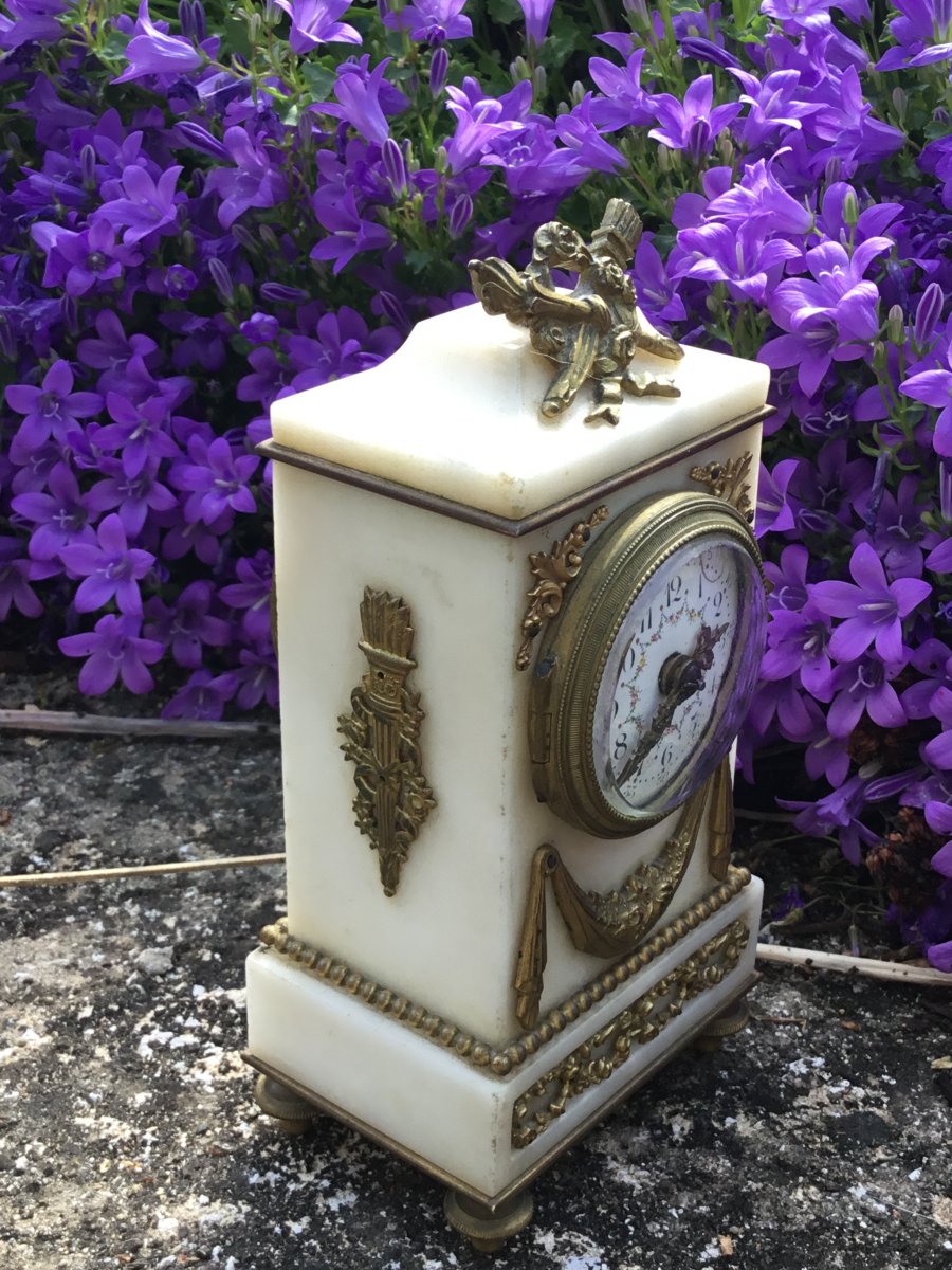 Miniature Clock In Alabaster Louis XVI Style-photo-2