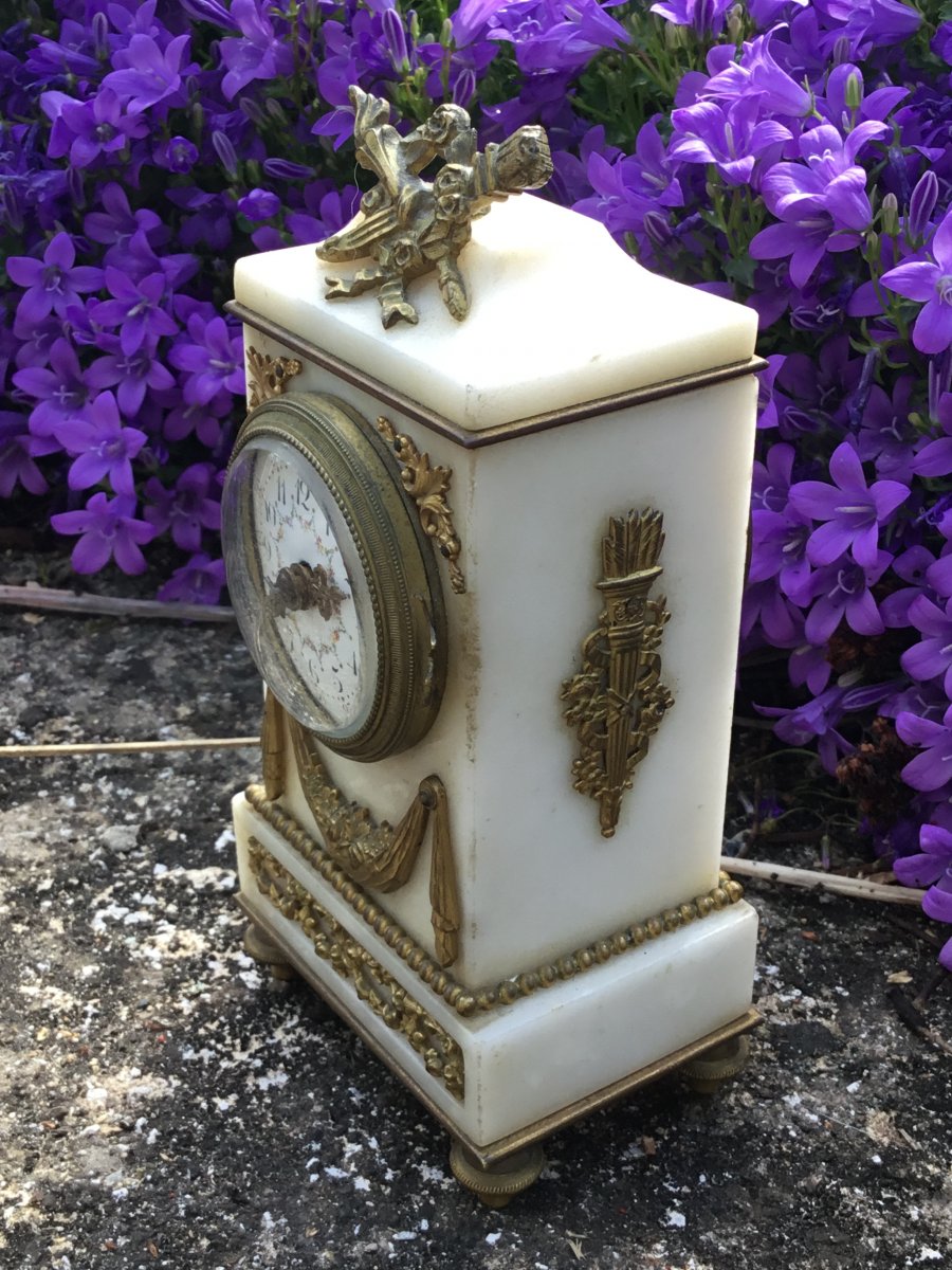 Miniature Clock In Alabaster Louis XVI Style-photo-2