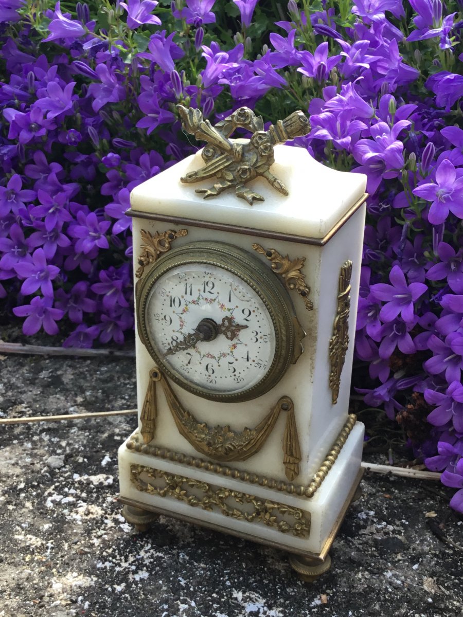 Miniature Clock In Alabaster Louis XVI Style