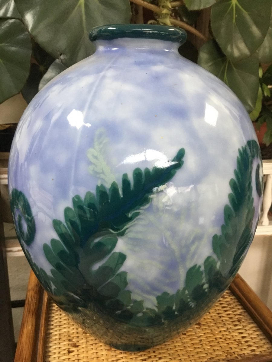Large Ovoid Vase With Fern Leaves, Tharaud, Art Deco-photo-1