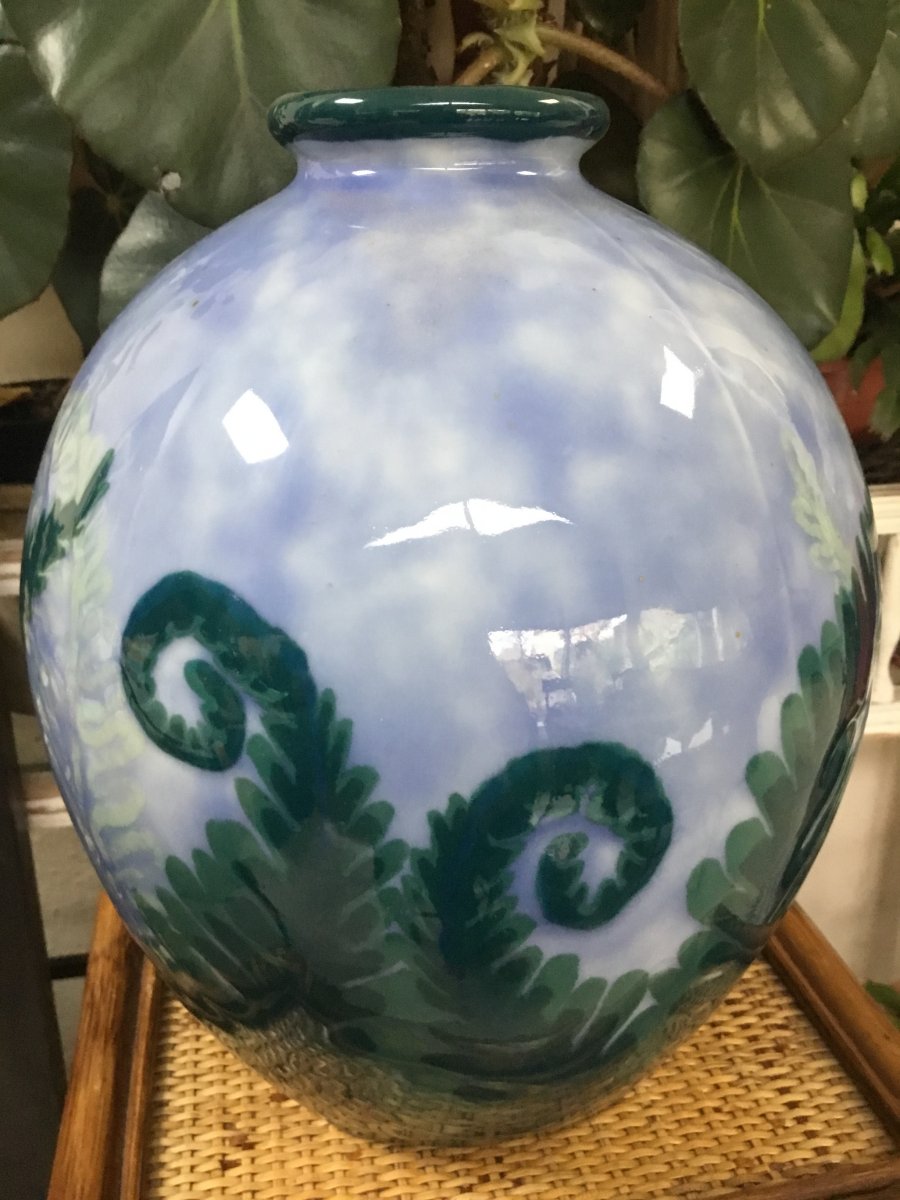 Large Ovoid Vase With Fern Leaves, Tharaud, Art Deco-photo-2
