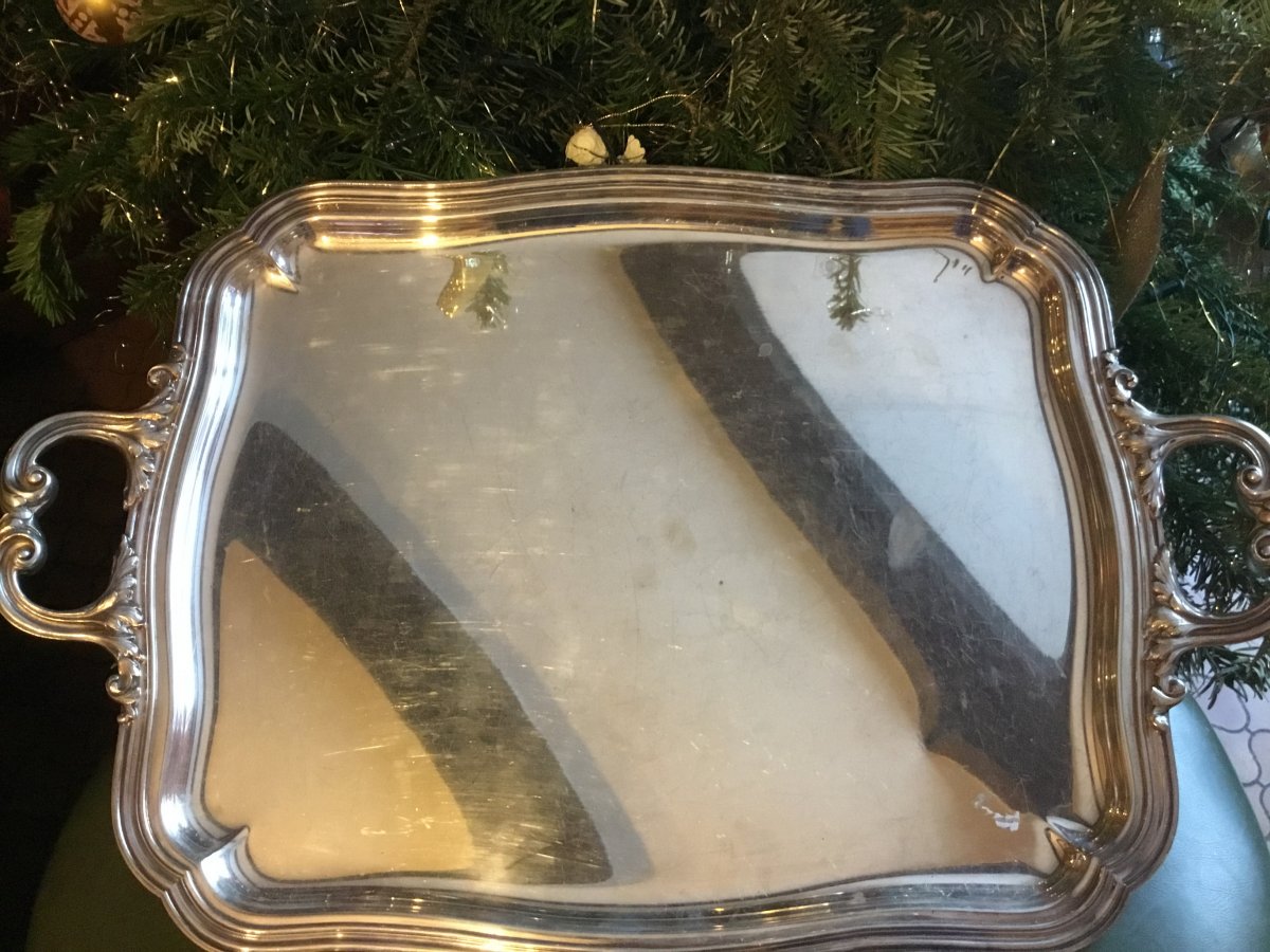 Serving Tray In Silver Metal Signed Boulenger, Nineteenth-photo-2