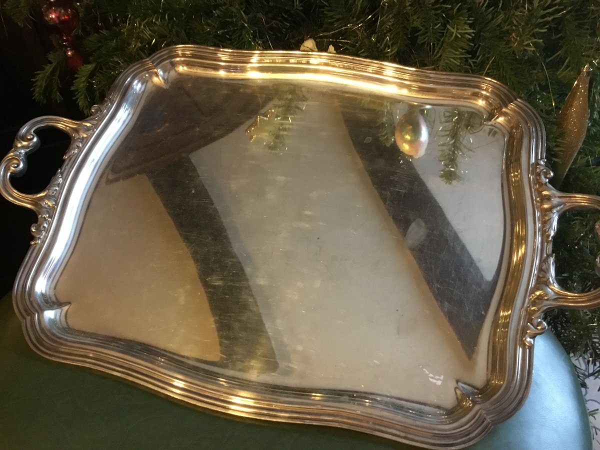Serving Tray In Silver Metal Signed Boulenger, Nineteenth-photo-3