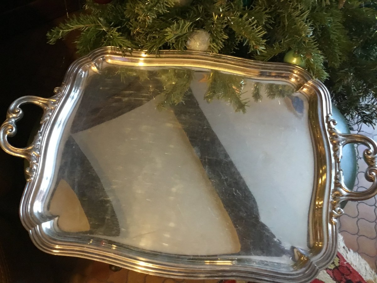 Serving Tray In Silver Metal Signed Boulenger, Nineteenth-photo-1
