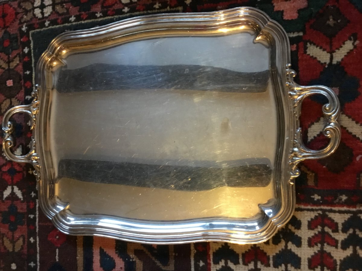 Serving Tray In Silver Metal Signed Boulenger, Nineteenth-photo-3