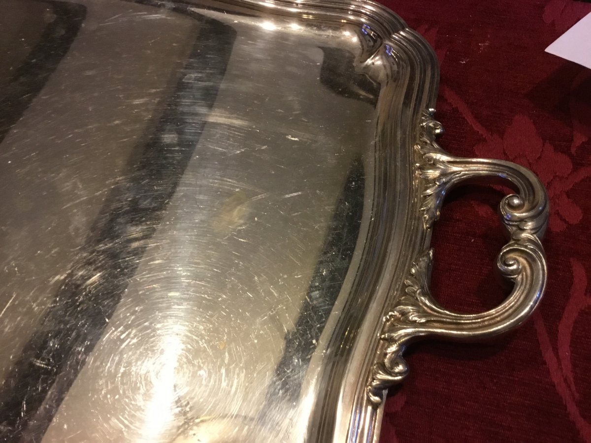Serving Tray In Silver Metal Signed Boulenger, Nineteenth-photo-4