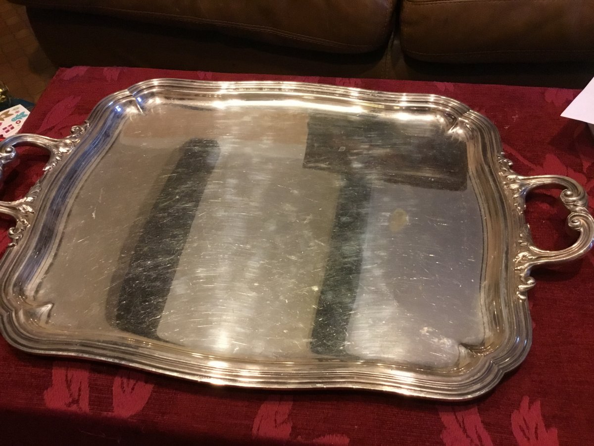 Serving Tray In Silver Metal Signed Boulenger, Nineteenth-photo-5