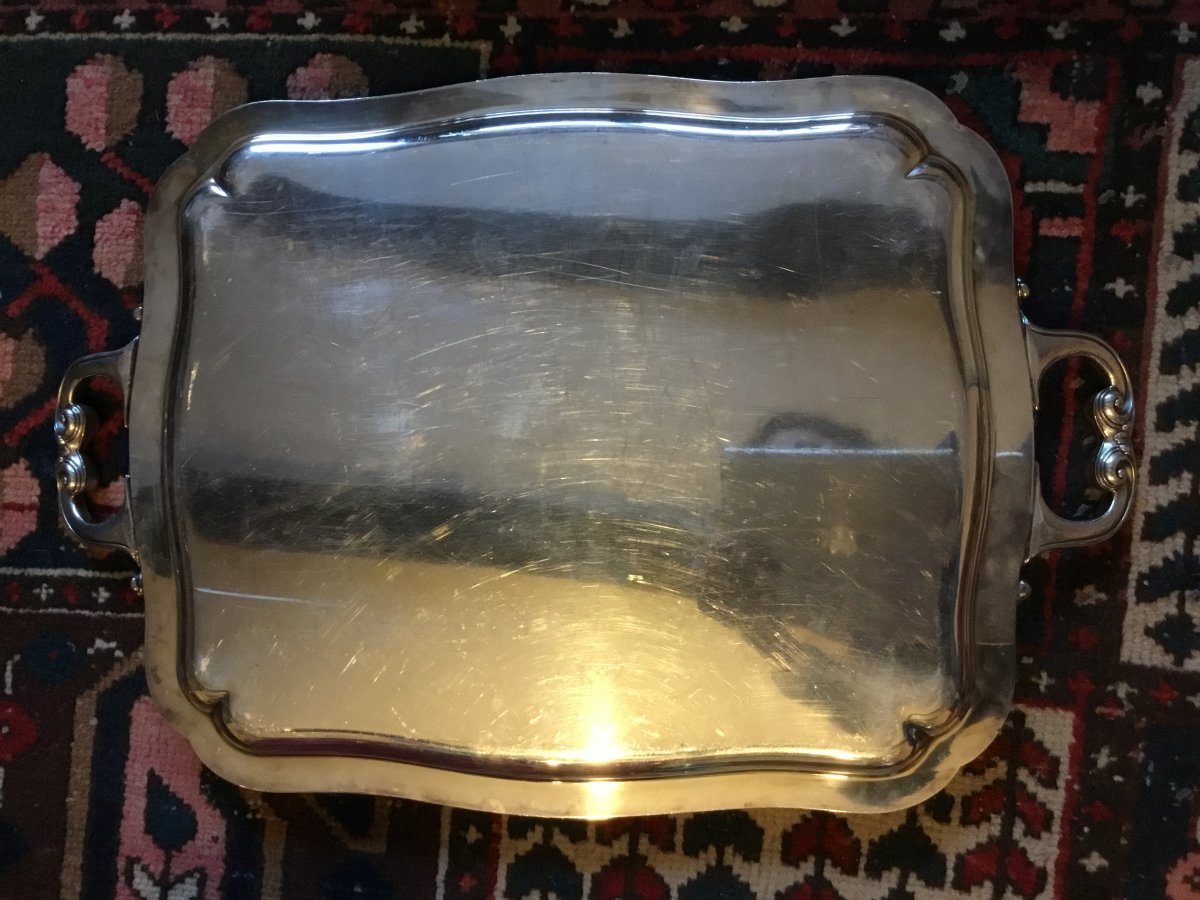 Serving Tray In Silver Metal Signed Boulenger, Nineteenth-photo-6