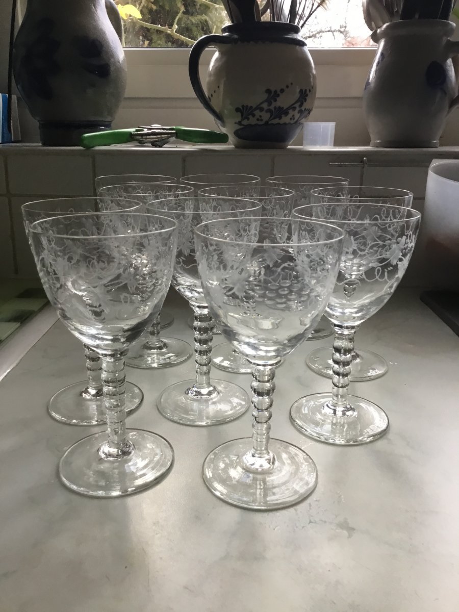 Suite Of 11 Cut And Engraved Crystal Glasses Nineteenth-photo-2