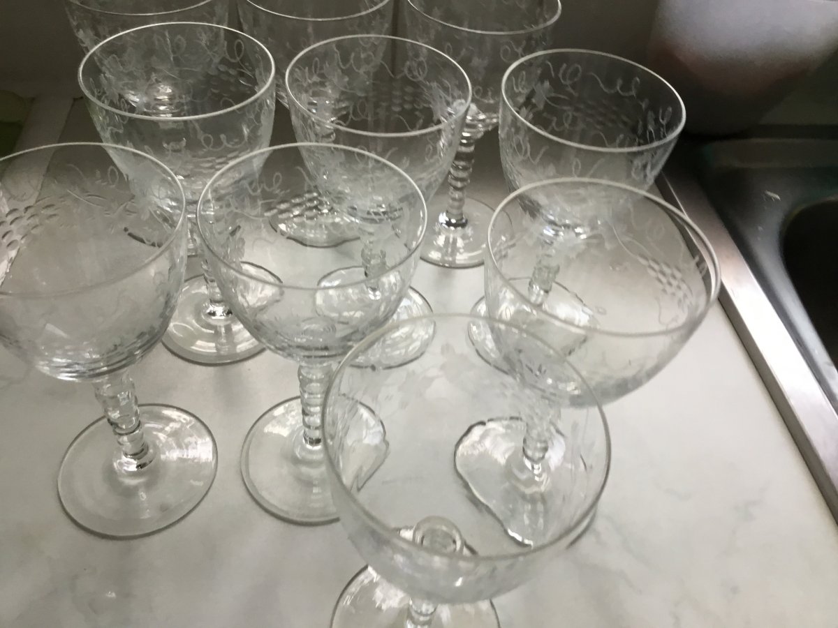 Suite De 11 Verres En Cristal Taillé Et Gravé XIXème -photo-3